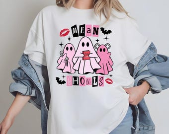 Mean Ghouls Halloween Tee, Spooky Pink Ghosts Graphic Shirt