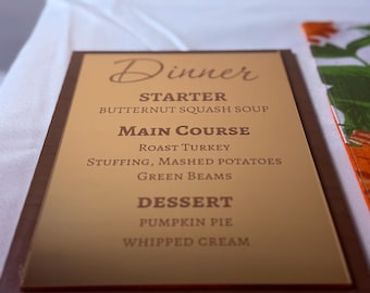 Engraved Acrylic Menu, Wedding Dinner Menu Place Cards