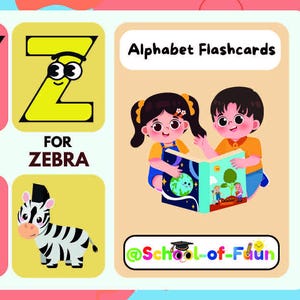 Kinder Alphabet Karteikarten, buntes Design, illustrierter Stil A4 |  Kleinkinder & Vorschulkinder ABC Printable | A-Z Lernkarten