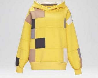 Custom Unisex Streetwear Upcycled Hoodie, Oversized Patchwork French Terry  Hooded Sweatshirt.