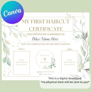 My First Haircut Certificate Unisex - Canva Template Digital Download Printable Keepsake Book First Haircut Cute Personalized Baby Gift