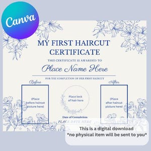 My First Haircut Certificate Girl - Canva Template Digital Download Printable Keepsake Book Babys First Haircut, Cute Personalized Baby Gift