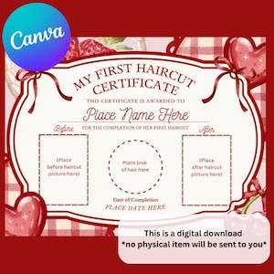 My First Haircut Certificate Girl - Canva Template Digital Download Printable Keepsake Book Babys First Haircut, Cute Personalized Baby Gift