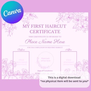 My First Haircut Certificate Girl - Canva Template Digital Download Printable Keepsake Book Babys First Haircut, Cute Personalized Baby Gift