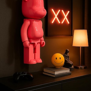 Oversized Wall-Mounted Bear Figure | Custom Finish Modern Pop Art Sculpture | Collectible Wall Decor