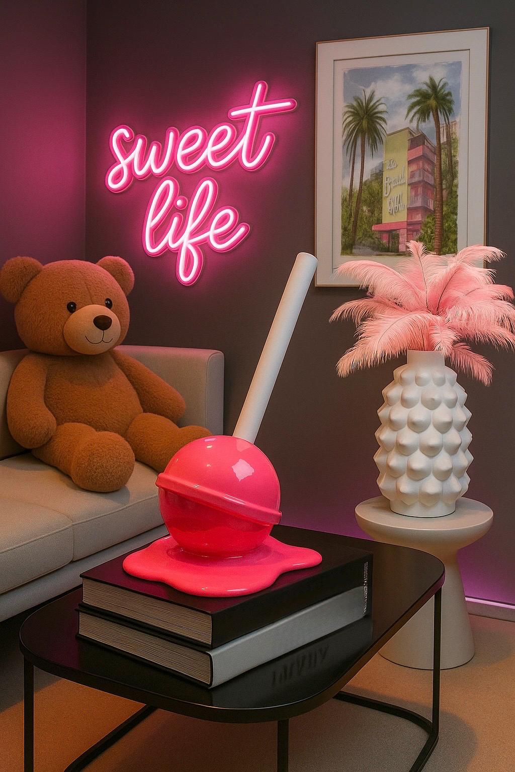 Oversized Melted Lollipop Sculpture | Modern Pop Art Candy Decor in Rainbow Colors