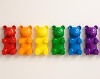 10&quot; Jumbo Gummy Bear Sculpture - High-Gloss Coated Rainbow Pop Art Decor - Shelf, Bookend or Wall Mount