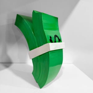 Money Stack Sculpture – Glossy Green Cash Bundle Decor, 11” Pop Art Shelf Accent with 2K Clear Coat Finish