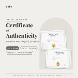 Certificaat van Echtheid sjabloon, bewerkbaar Canva COA voor kunstenaars, printbaar kunstcertificaat, gelimiteerde oplage, direct te downloaden