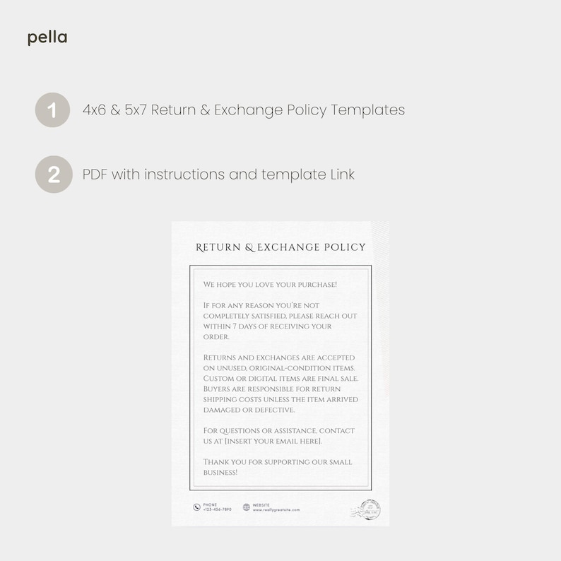 Return & Exchange Policy Template Canva | Printable Insert Card for ...