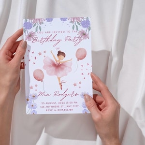 Biglietto di auguri di compleanno per ragazze con ballerina – Download digitale – Biglietto di auguri di compleanno per ragazze con ballerina rosa stampabile – Download immediato