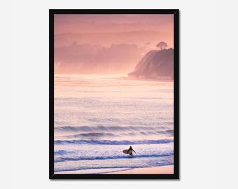 Pastel Surfer Print, Minimal Surf Photography, Soft Coastal Wall Art, California Surfer Decor, Neutral Beach Print, Surf Gift for Him or Her