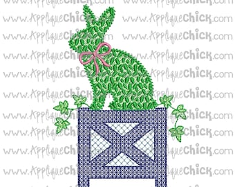 Boxwood Bunny Topiary Machine Embroidery Design