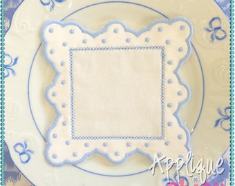 ITH Fancy Scalloped Hemstitched Border Cocktail Napkin Machine Embroidery Design