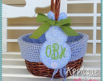 ITH Bunny Easter Basket Tag Machine Embroidery Design In the Hoop