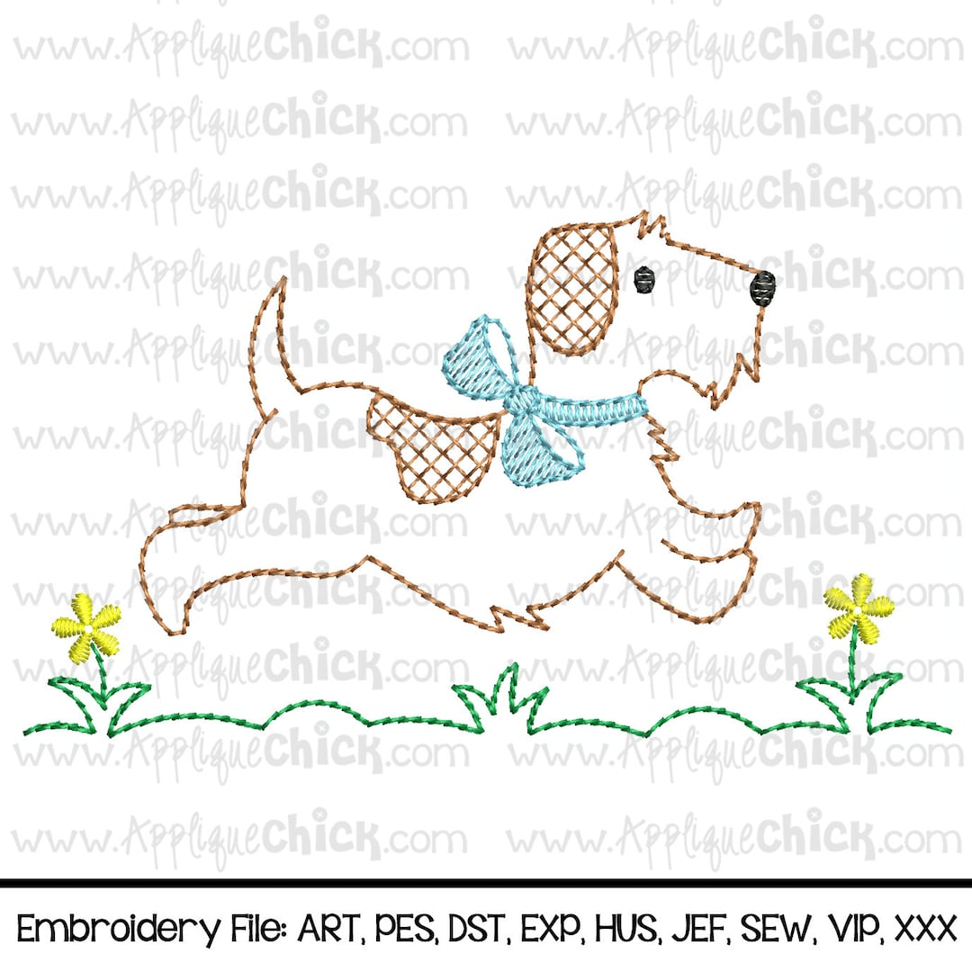 Vintage Running Puppy Embroidery Design, Running Dog Embroidery, Faux Hand Embroidery Etsy