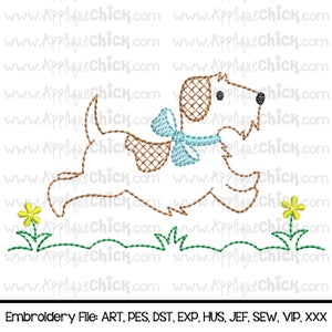 Vintage Running Puppy Embroidery Design, Running Dog Embroidery, Faux Hand Embroidery