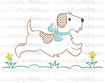 Vintage Running Puppy Embroidery Design, Running Dog Embroidery, Faux Hand Embroidery