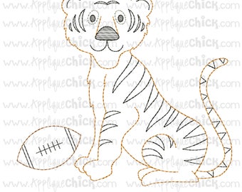 Vintage Tiger Football Embroidery Design, Bean Stitch