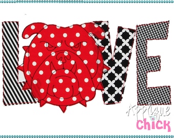 Bulldog Love Applique Design, Bulldog Applique