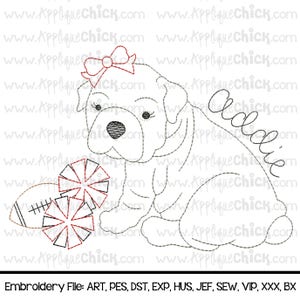 Vintage Bulldog Girl Football Embroidery Design, Bean Stitch