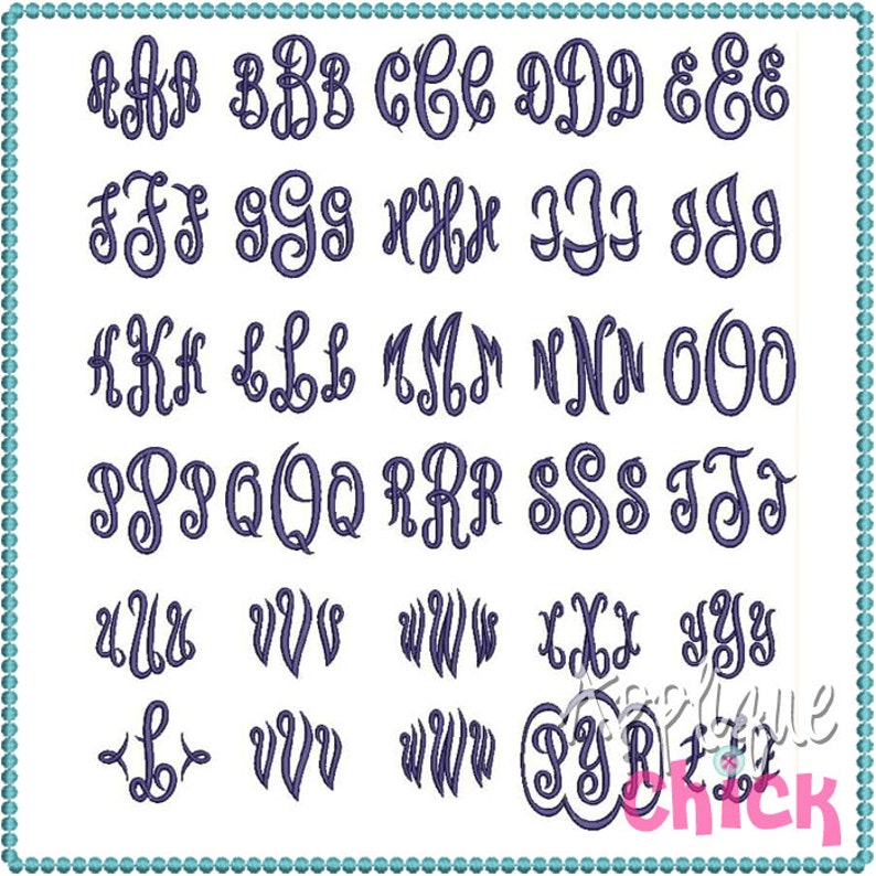 Script Circle Embroidery Font Monogram Instant Download - Etsy
