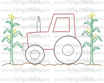 Tractor Vintage Embroidery, Faux Hand Embroidery, Tractor Bean Stitch