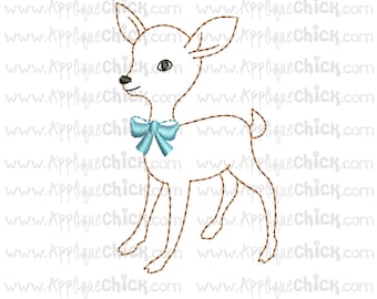 Vintage Deer Embroidery Design, Fawn Embroidery, Faux Hand Embroidery