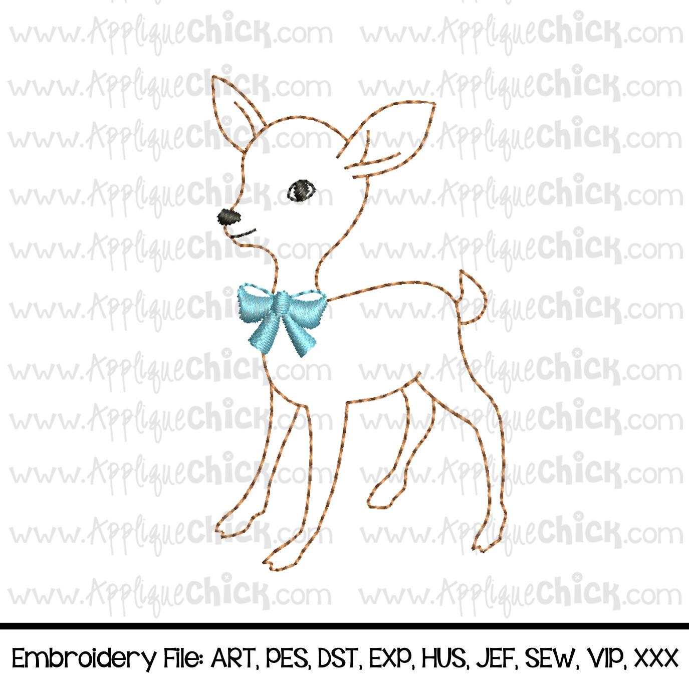 Vintage Deer Embroidery Design, Fawn Embroidery, Faux Hand Embroidery