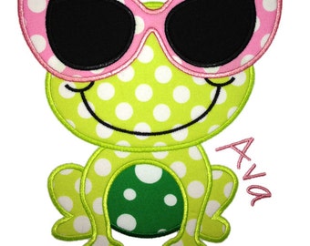 Frog with Glasses Applique Design