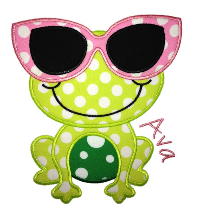 Frog with Glasses Applique Design image 1