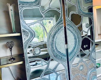 Crystal Resin Art Large Mirror Set, Platinum Silver Blue Rectangle Mirror Set, Geode Quartz, Geode, Z Gallerie, Gift, Functional Art Hlobik