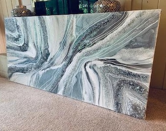 Glass Art Quartz Resin Agate Geode Big to Huge Painting Quartz Glass Original Abstract Modern Silver Pewter Gray Glass Je Hlobik
