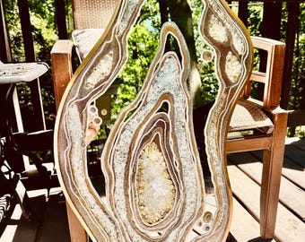 Crystal Resin Geode Mirror, 24k Gold Silver Rectangle Mirror Stand, Geode Quartz, Geode, Z Gallerie, Gift, Functional Art, Je Hlobik