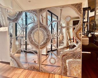 Crystal Resin Art Large Mirror Set, 24k Gold Silver Rectangle Mirror Set, Geode Quartz, Geode, Z Gallerie, Gift, Functional Art Hlobik