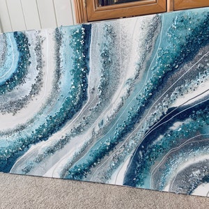 Glass Resin Agate Geode Big to Huge Painting Quartz Glass Original Abstract Modern Silver Blue Pewter Gray Glass Je Hlobik