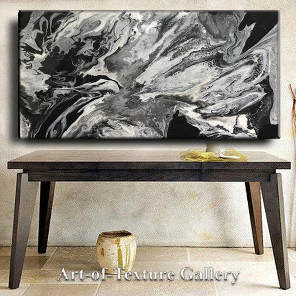Resin Glass Large to Huge Original Abstract Texture Modern Silver Charcoal Black Gray Metal White Pour Painting by Je Hlobik