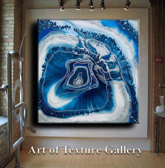 BLUE AND WHITE Resin Geode Wall Art Modern Agate Wall 