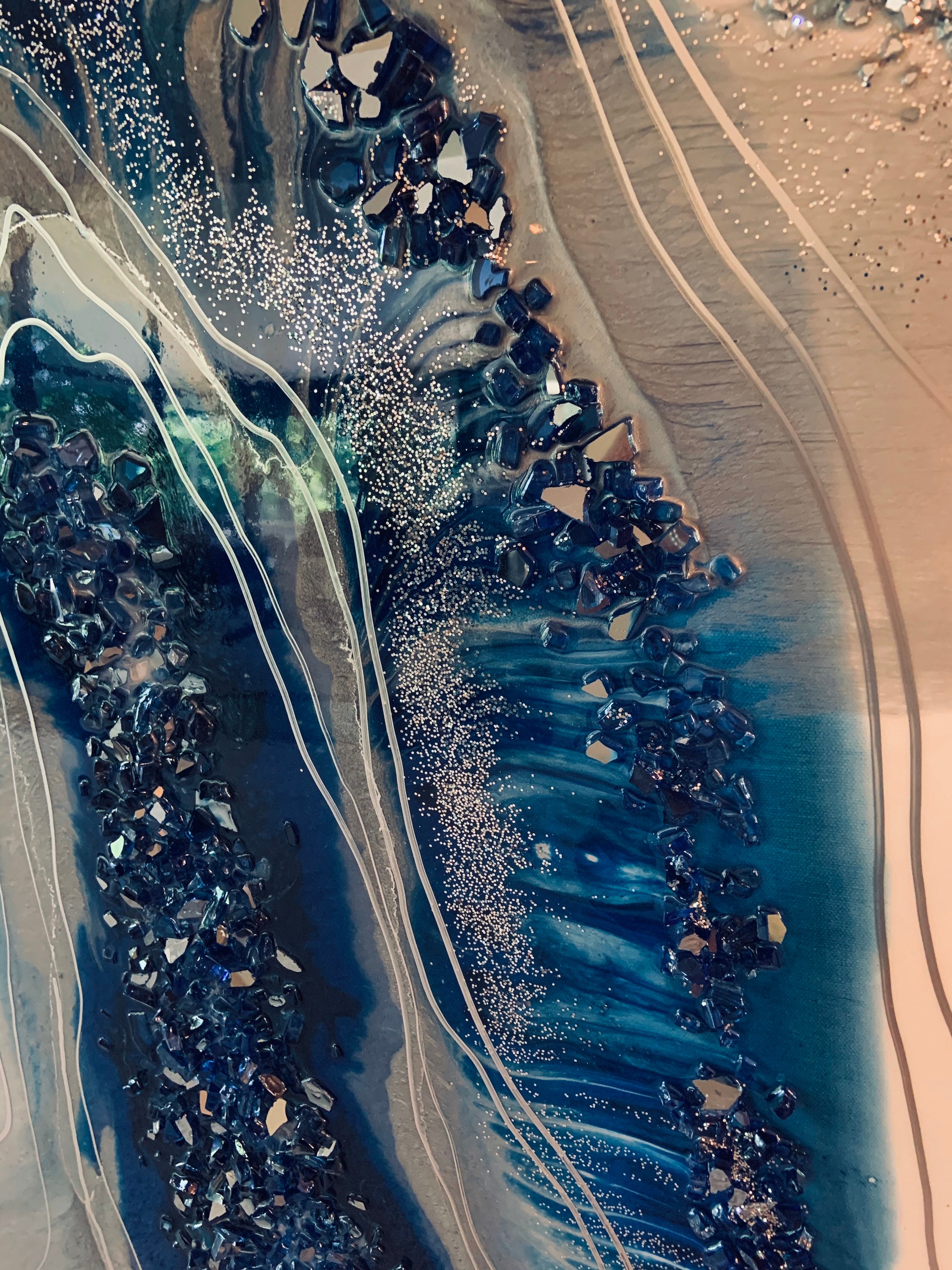 インディアン 鉱石絵画 Green & Gold Geode Art, Geode Painting, Resin Geode Art With