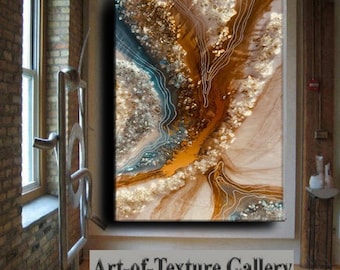 Resin Crystal Ocean 3D Epoxy River Resin Art Water Selenite Painting Custom Geode Original Abstract Modern Blue Aqua 24K Gold Water Hlobik