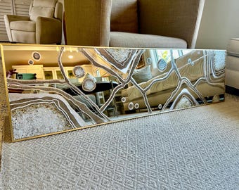Crystal Resin Mirror 48 Inches Art, Platinum Silver Gold Rectangle Mirror Stand, Quartz, Geode, Z Gallerie, Gift, Functional Art, Je Hlobik