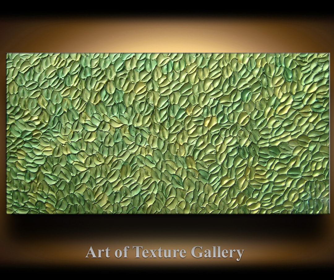 Abstract Texture Painting 48 X 24 Original Modern Green Sage Metallic