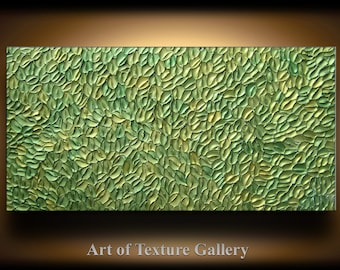 Abstract Texture Painting 48 x 24 Original Modern Green Sage Metallic Knife Sculpture Impasto Oil by Je Hlobik