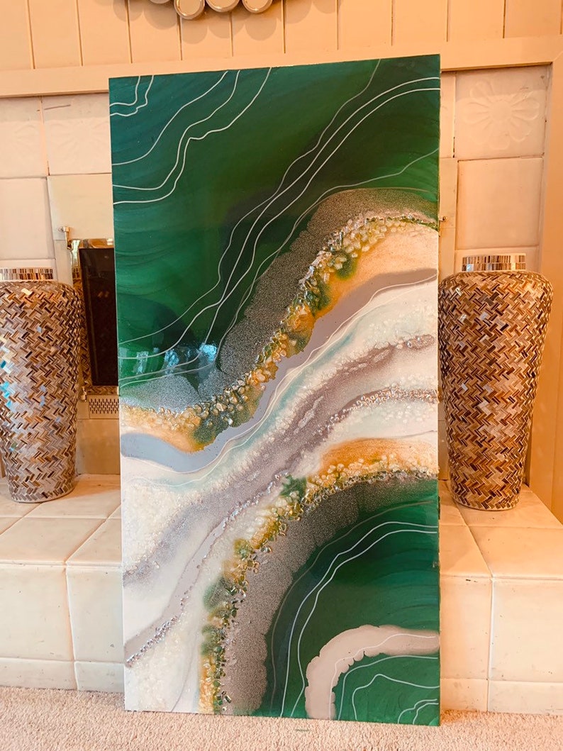 Crystal Resin Glass Custom Big Agate Abstract Modern Silver Etsy