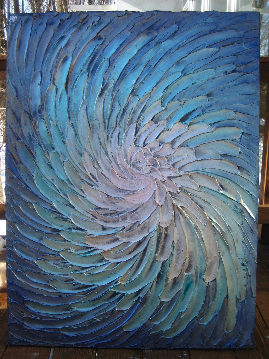 30 X 40 Original Abstract Texture Modern Blue Silver
