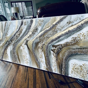 Resin Crystal Glass Geode Art Big Huge Painting Quartz Original Abstract Modern Silver Gold Gray Crystal Foil Leaf Glitter Z Gallerie Hlobik