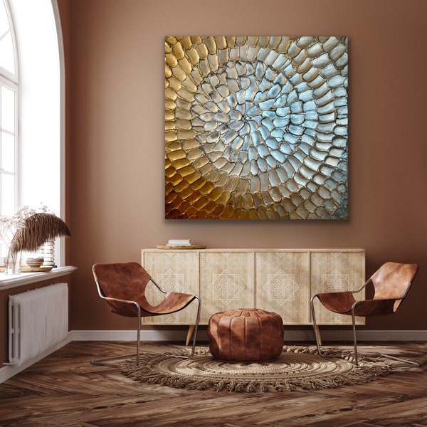 Abstract 3D Impasto Oil Large Bronze Painting Texture Modern Brown Champagne Gold Silver White Metallic Carved Knife Oil Painting Je Hlobik