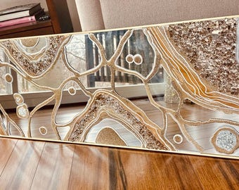 Crystal Resin Art Mirror 60 Inches, 24k Gold Silver Rectangle Mirror Stand, Geode Quartz, Geode, Z Gallerie, Gift, Functional Art, Je Hlobik