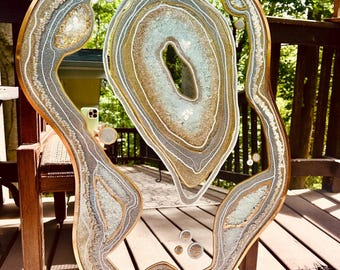 Crystal Resin Geode Mirror, 24k Gold Silver Crystal Anniversary, Geode Quartz, Geode, Z Gallerie, Gift, Functional Art, Je Hlobik