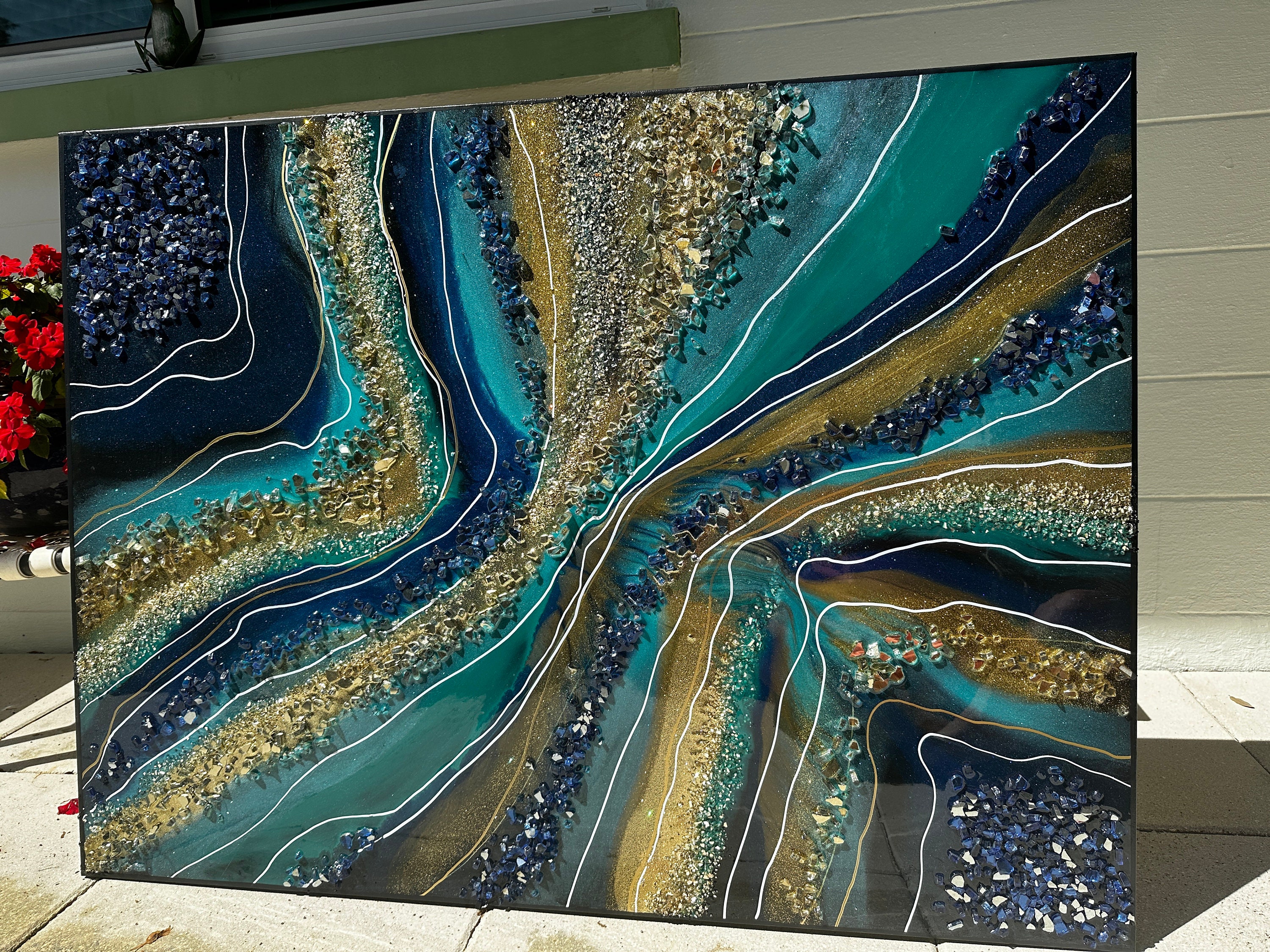 Crystal Quartz 24K Resin Art Painting Custom Geode Glitter